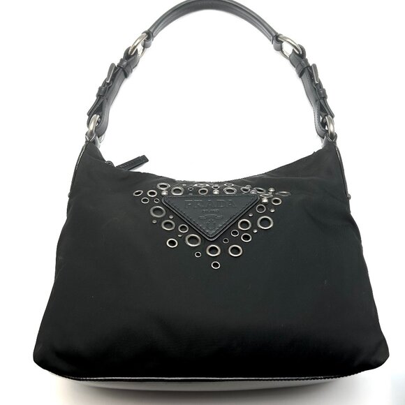 FINAL DROP! Prada Tessuto Nylon & Leather Bag with Grommet Embellishment - Picture 1 of 16